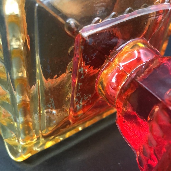 Vintage Amber Red Pedestal Wedding Box Candy/Trinket Jeanette Glass Dish W/Lid - Picture 7 of 9